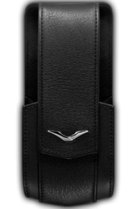 Vertical case black calfskin with logo "V" stainless steel