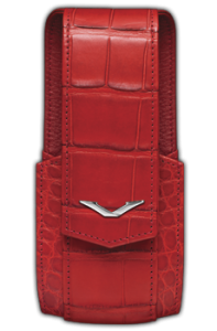 Vertical hard case red leather alligator with the logo "V" stainless steel