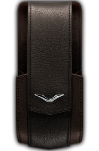 The vertical case is made of brown calf leather logo "V" stainless steel