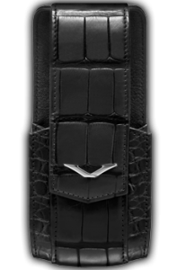 Vertical case black alligator leather with logo "V" stainless steel