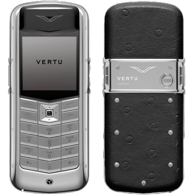  Vertu Polished stainless steel, black ostrich leather