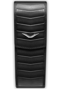 Vertical case for Vertu Ascent black calfskin pattern in gills and V logo in stainless steel