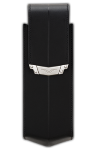 Vertical case in black saddle leather with Signature clip stainless steel